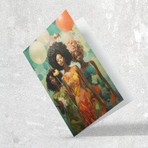Happy Birthday African American Women Balloons Card
