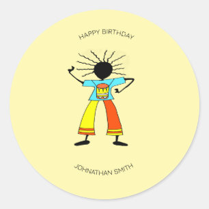 Happy Birthday, African Art Master Drummer Classic Round Sticker