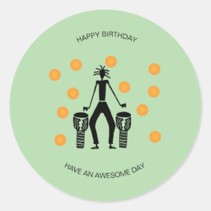 Happy Birthday, African Drumming Celebration Classic Round Sticker