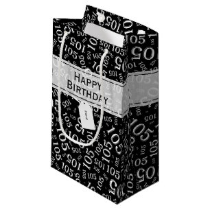 Happy Birthday Age 105 Number Pattern Black/White Small Gift Bag