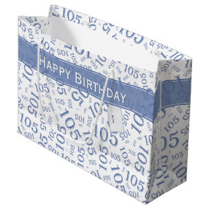 Happy Birthday Age 105 Number Pattern Blue/White Large Gift Bag