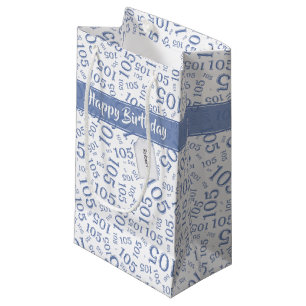 Happy Birthday Age 105 Number Pattern Blue/White Small Gift Bag