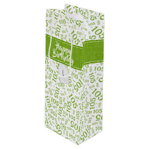 Happy Birthday Age 105 Number Pattern Green/White Wine Gift Bag