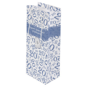 Happy Birthday Age 20 Number Pattern Blue/White Wine Gift Bag