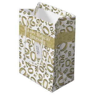 Happy Birthday Age 20 Number Pattern Gold/White Medium Gift Bag
