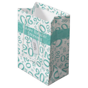 Happy Birthday Age 20 Number Pattern Teal/White Medium Gift Bag
