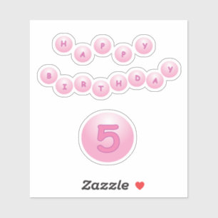 Happy Birthday Age 5 Pink Bouncy Balls Sticker
