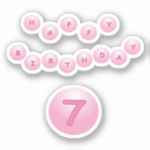 Happy Birthday Age 7 Pink Bouncy Balls Sticker