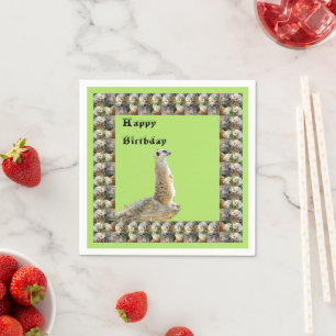 Happy Birthday Alert Meerkat Framed By Meerkats, Napkin