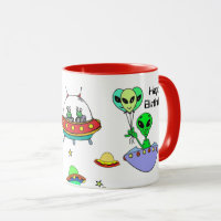 Happy Birthday Alien Ship Cup Customise Coffee Mug