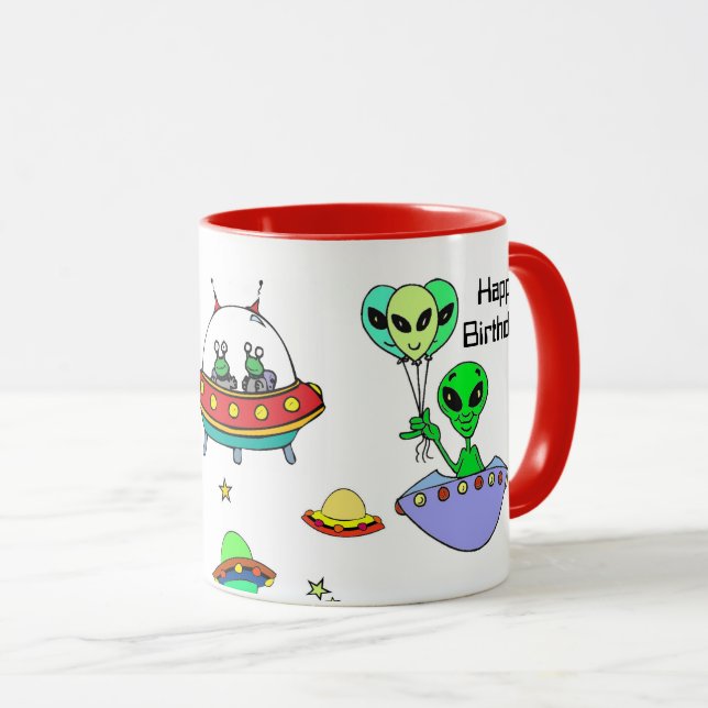 Happy Birthday Alien Ship Cup Customise Coffee Mug (Front Right)