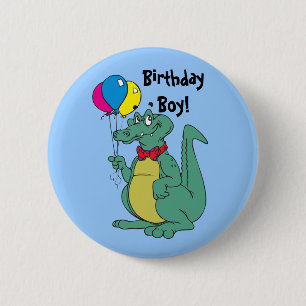 Happy Birthday Alligator Balloon Button