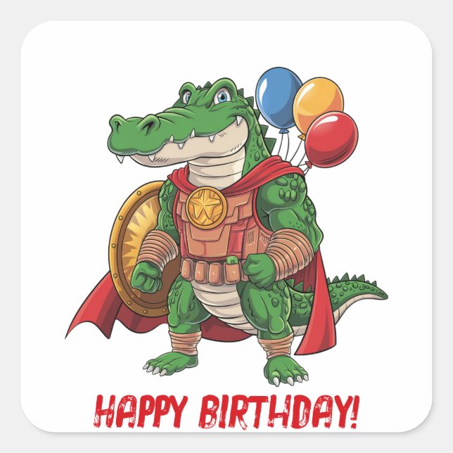 Happy Birthday Alligator Superhero Birthday Party Square Sticker (Front)
