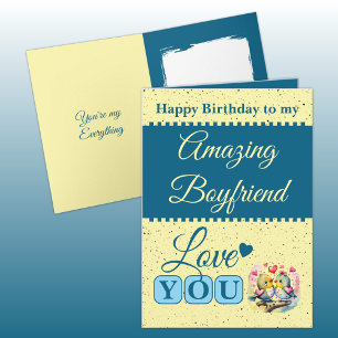 Happy birthday amazing boyfriend birds blue card