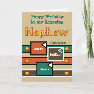 Happy Birthday Amazing Nephew brown and orange Card