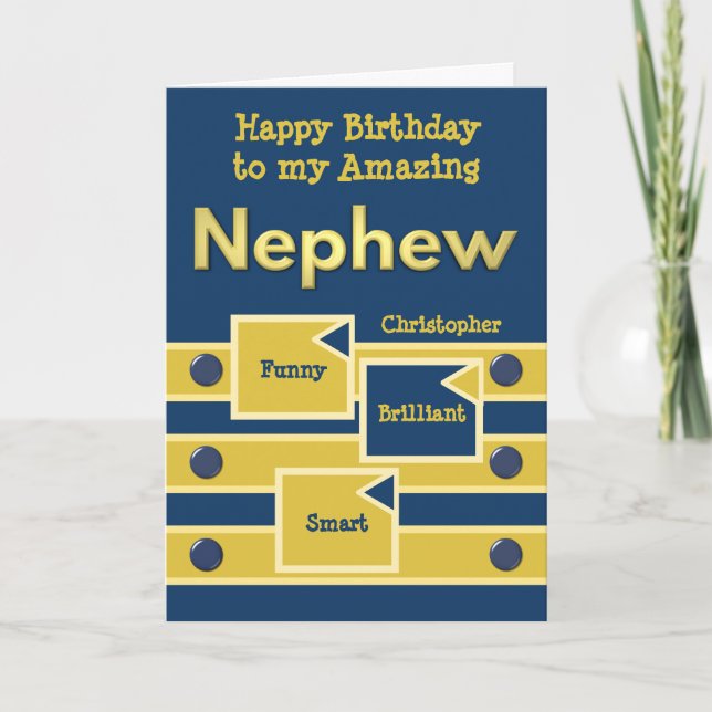 Happy Birthday Amazing Nephew navy and gold Card (Front)