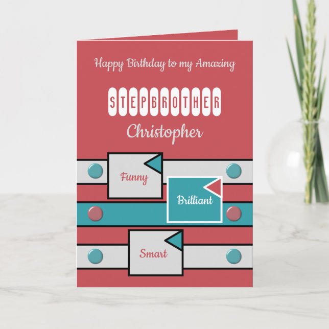 Happy Birthday amazing Stepbrother red Card (Front)