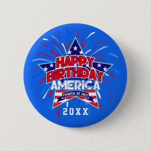 Happy Birthday America 4th July Independence BLUE 6 Cm Round Badge