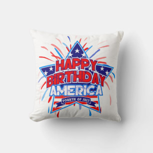 Happy Birthday America 4th July Independence WHITE Cushion