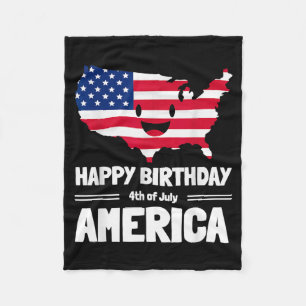 Happy Birthday America 4th of July American Flag Fleece Blanket