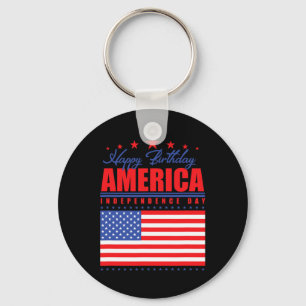 Happy Birthday America Independence Day July 4th Key Ring