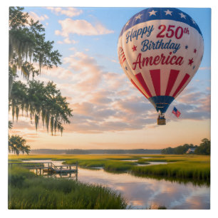 Happy Birthday America Lowcountry Hot Air Balloon Ceramic Tile
