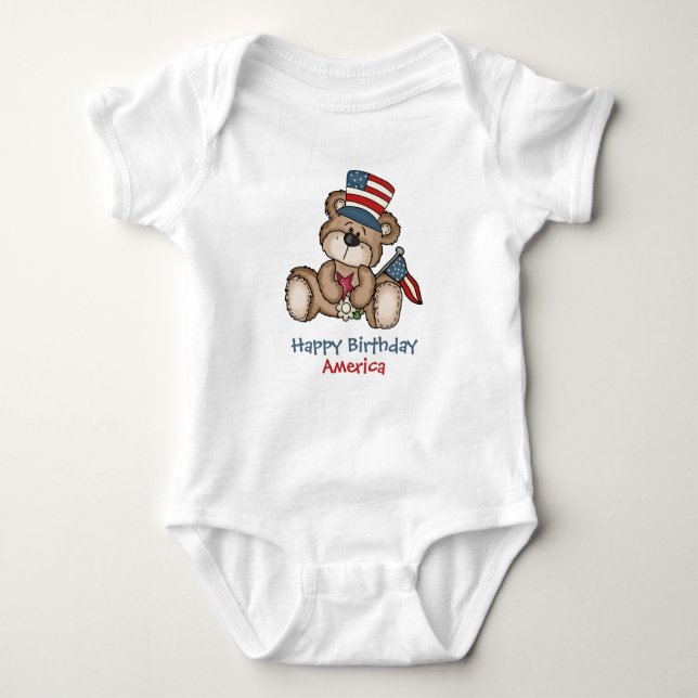 Happy Birthday America patriotic bear T-Shirt Baby Bodysuit (Front)