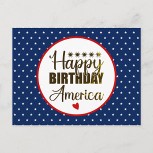 Happy Birthday America, Patriotic Red White & Blue Postcard