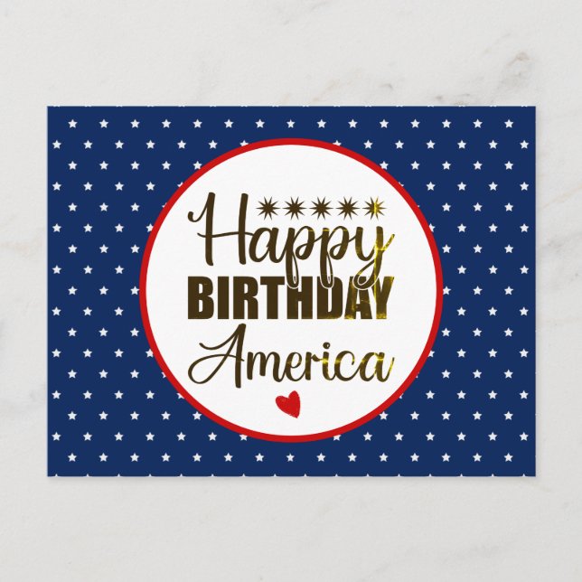 Happy Birthday America, Patriotic Red White & Blue Postcard (Front)