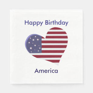 Happy Birthday America, Red White and Blue Heart Napkin