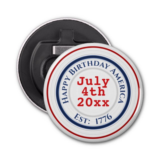Happy Birthday America Red White & Blue Rings Bottle Opener (Front)