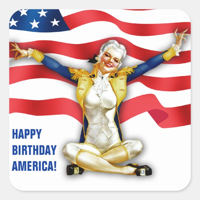 Happy Birthday, America. Retro Pin-up Square Sticker (Front)