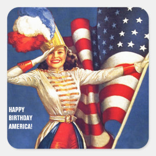 Happy Birthday America. Retro Pin-up Stickers