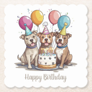 Happy Birthday American Pit Bull Terrier Dogs Paper Coaster