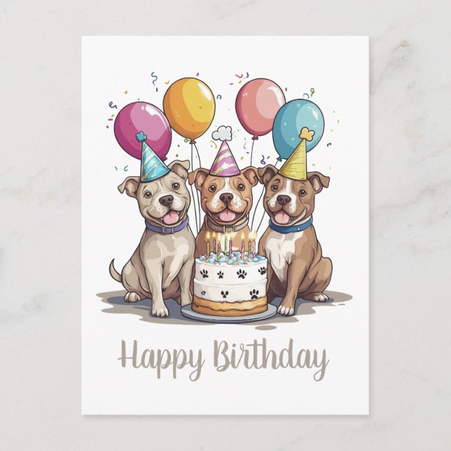 Happy Birthday American Pit Bull Terrier Dogs Postcard (Front)
