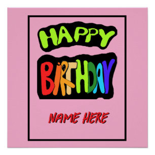Happy birthday and personalise name poster