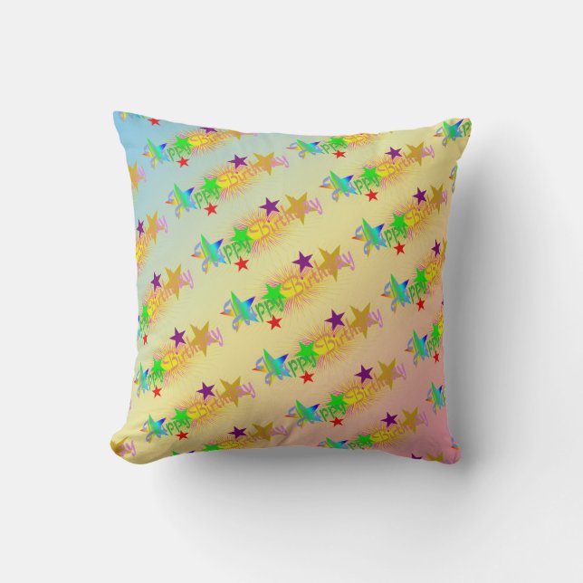 Happy Birthday and Stars - Cushion (Front)