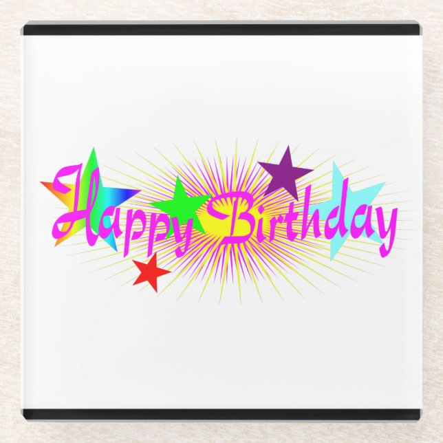 Happy Birthday and Stars - Glass Coaster (Front)
