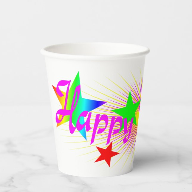 Happy Birthday and Stars - Paper Cups (Front)