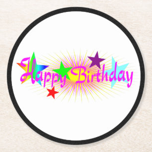 Happy Birthday and Stars - Round Paper Coaster