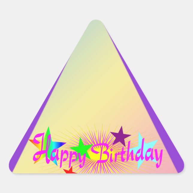 Happy Birthday and Stars - Triangle Sticker (Front)