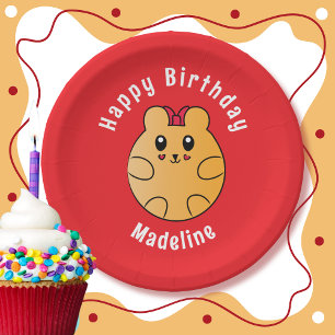 Happy Birthday Animal Cartoon Personalised Red Paper Plate