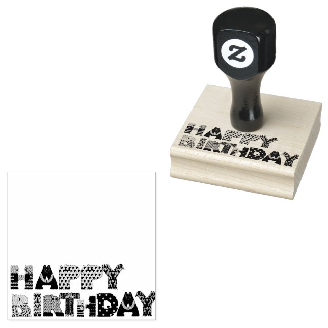 Happy Birthday Animals Letters Rubber Stamp (Stamped)