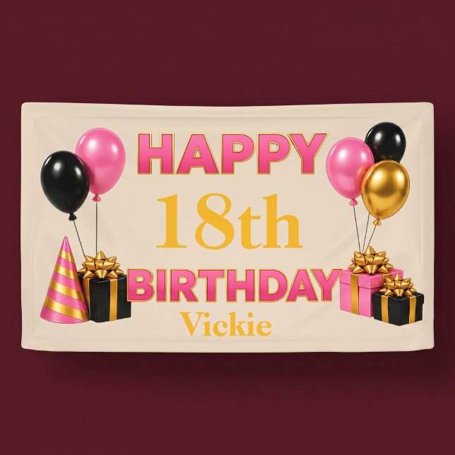Happy Birthday Any Age Beige Banner (Creator Uploaded)
