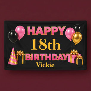 Happy Birthday Any Age Black Banner