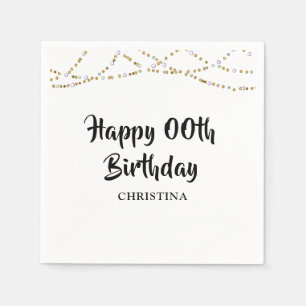 Happy Birthday ANY AGE Gold String Lights Napkin