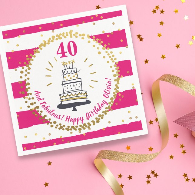 Happy Birthday Any Age Pink White And Gold Glitter Napkin (Creator Uploaded)