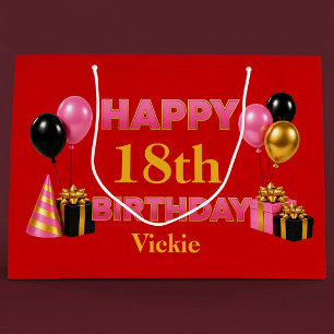 Happy Birthday Any Age Red Large Gift Bag