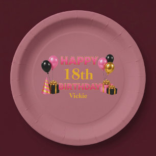 Happy Birthday Any Age Rose Gold Paper Plate