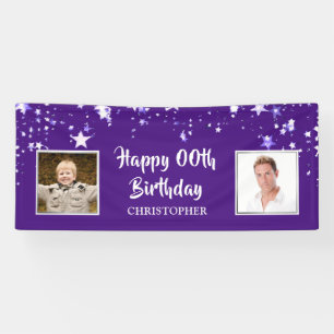 Happy Birthday ANY Age Stars Photo Name Purple Banner